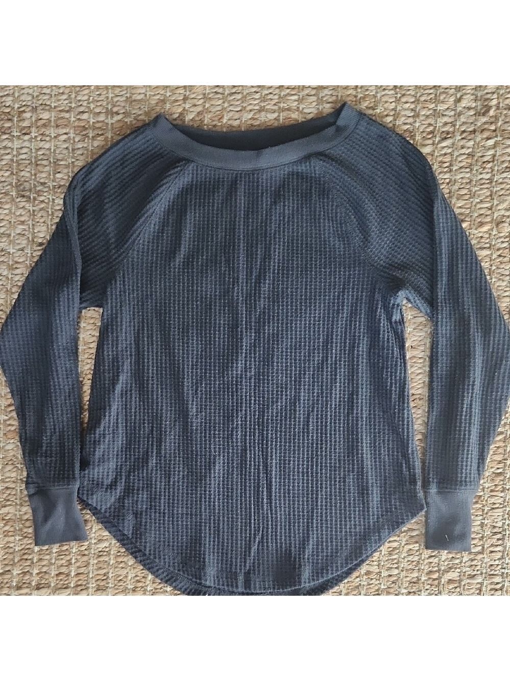 LOFT Charcoal Waffle Knit Long Sleeve Tee